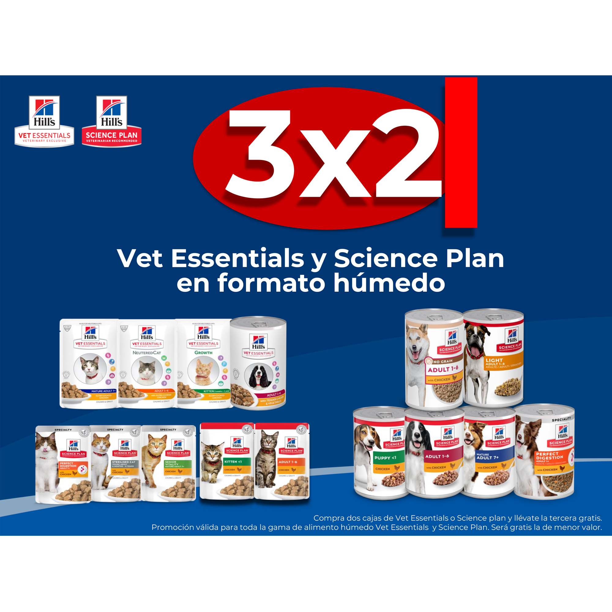 3×2 Vet Essentials y Science Plan en formato húmedo
