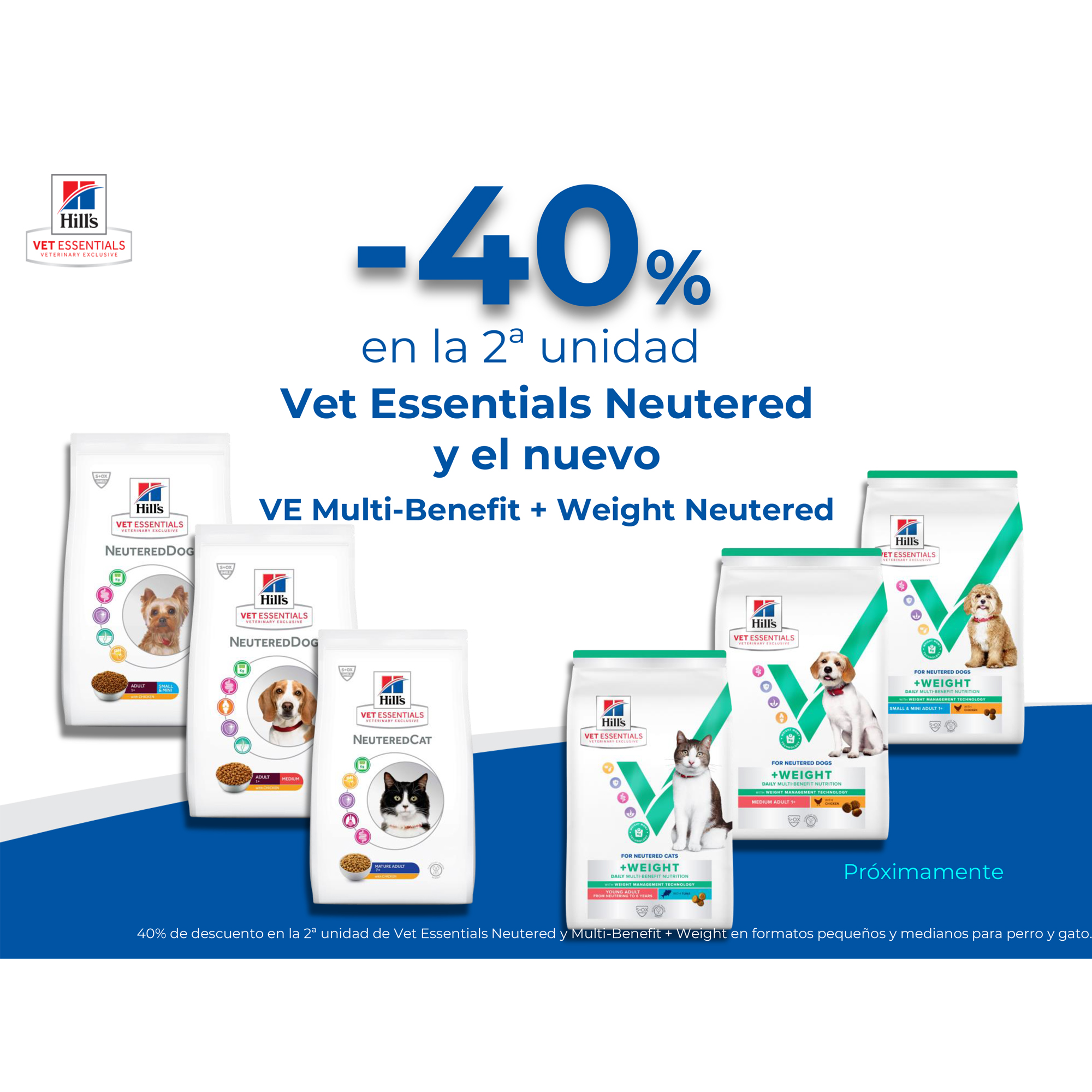 -40% en la 2ª unidad Vet Essentials Neutered y el nuevo VE Multi-Benefit + Weight Neutered