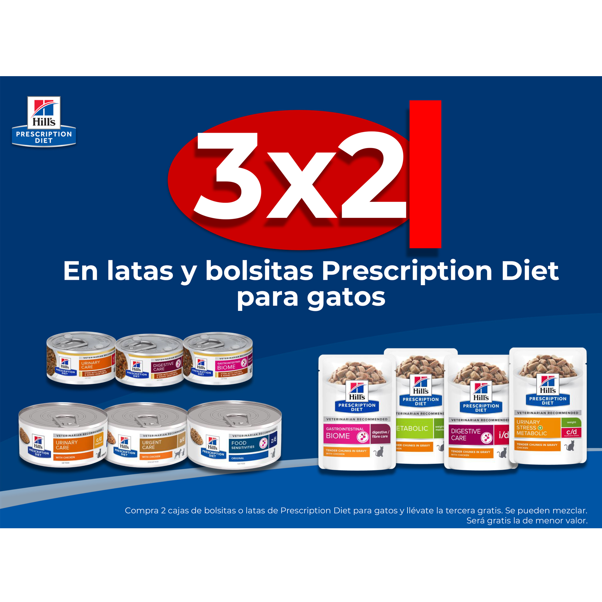 3X2 En latas y bolsitas Prescription Diet para gatos